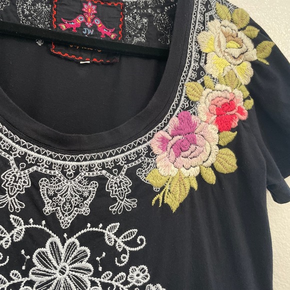 JOHNNY WAS Dark Navy Embroidered Top Size L - Picture 3 of 9